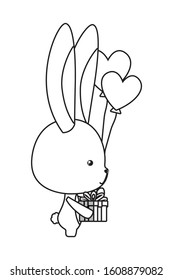Cute rabbit with hearts balloons design, Animal zoo life nature character childhood and adorable theme Vector illustration