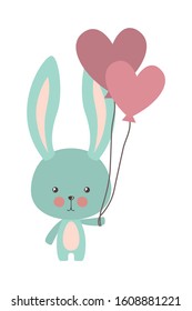 Cute rabbit with hearts balloons design, Animal zoo life nature character childhood and adorable theme Vector illustration