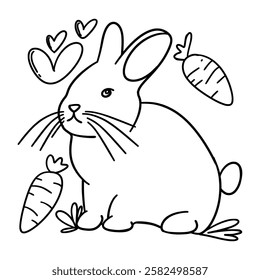 A cute rabbit with hearts and carrots, perfect for Valentine's Day, Easter, or any occasion that calls for a touch of sweetness