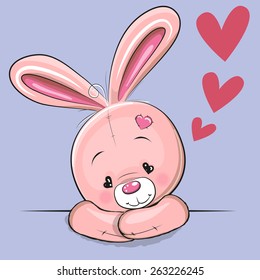Cute Rabbit with hearts on a blue background