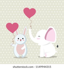 cute rabbit and helephant animal characters