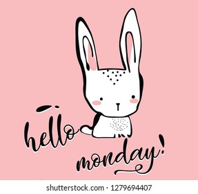 Cute Rabbit Hello Monday graphic