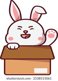 Cute Rabbit Hiding Inside a Box Illustration