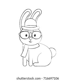 cute rabbit hipster hat scarf and glasses