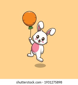 cute rabbit holding balloon cartoon illustration