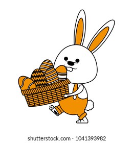 Cute rabbit holding basket with easter eggs
