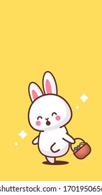 cute rabbit holding basket with eggs happy easter bunny sticker spring holiday concept vertical greeting card vector illustration