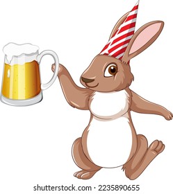 Cute rabbit holding beer isolated illustration