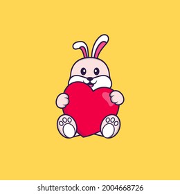 Cute rabbit holding a big red heart. Animal cartoon concept isolated. Can used for t-shirt, greeting card, invitation card or mascot.
