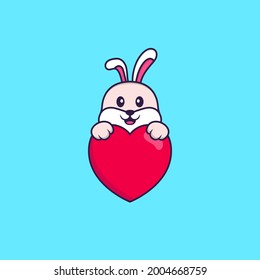 Cute rabbit holding a big red heart. Animal cartoon concept isolated. Can used for t-shirt, greeting card, invitation card or mascot.