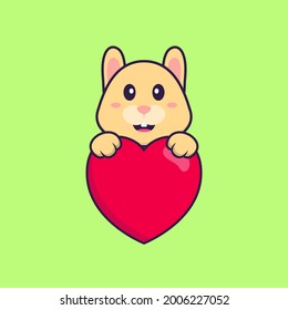Cute rabbit holding a big red heart. Animal cartoon concept isolated. Can used for t-shirt, greeting card, invitation card or mascot.