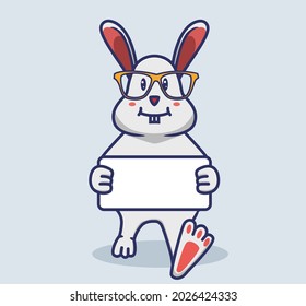 Cute rabbit holding a blank paper for a text. Cartoon animal flat style illustration icon premium vector logo mascot suitable for web design banner character