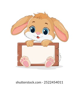 Cute rabbit holding a blank text board vector illustration