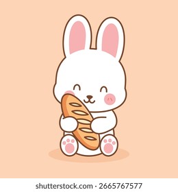 bonito coelho segurando pão com laranja personagem de desenho animado mascote