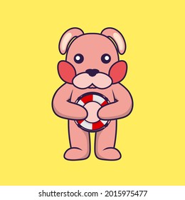 Cute rabbit holding a buoy.