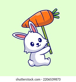 Cute Rabbit Holding Carrot Balloon Cartoon Vector Icon Illustration. Animal Nature Icon Concept Isolated Premium Vector. Flat Cartoon Style