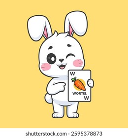 Cute Rabbit Holding Carrot Card Game Cartoon Vector Icon Illustration. Animal Education Icon Concept Isolated Premium Vector. Flat Cartoon Style