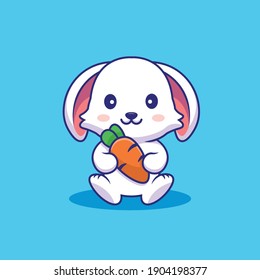 cute rabbit holding carrot cartoon illustration