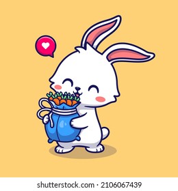 Cute Rabbit Holding Carrot Cartoon Vector Icon Illustration. Animal Nature Icon Concept Isolated Premium Vector. Flat Cartoon Style