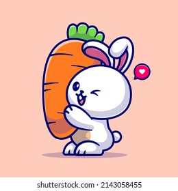 Cute Rabbit Holding Carrot Cartoon Vector Icon Illustration. Animal Nature Icon Concept Isolated Premium Vector. Flat Cartoon Style