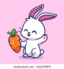 Cute Rabbit Holding Carrot Cartoon Vector Icon Illustration. Animal Nature Icon Concept Isolated Premium Vector. Flat Cartoon Style