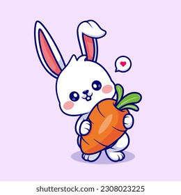 Cute Rabbit Holding Carrot Cartoon Vector Icon Illustration. Animal Food Icon Concept Isolated Premium Vector. Flat Cartoon Style