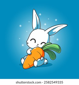 Cute Rabbit Holding Carrot Cartoon Vector Icon Illustration Animal Nature Icon Isolated Flat Vector