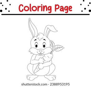 Cute rabbit holding carrot coloring page for children