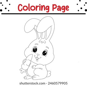 cute rabbit holding carrot coloring book page for kids.