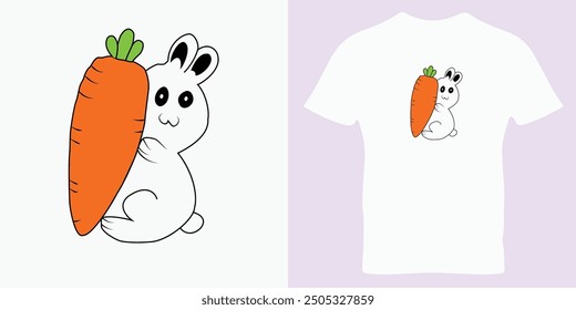 
A Cute rabbit is holding a carrot and is a vector design. Nice Rabbits in cartoon style. 
Cute Rabbit And Carrot Vector Icon Illustration. rabbit t-shirt printing.