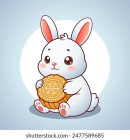 Cute Rabbit Holding Chinese Moon Cake