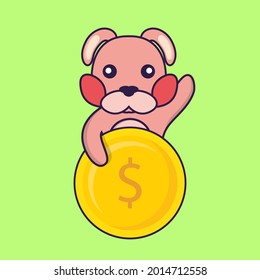 Cute rabbit holding coin. Vector Illustration