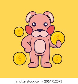 Cute rabbit holding coin. Vector Illustration