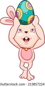 The cute rabbit is holding the decoration egg for easter of illustration
