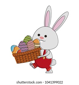 Cute rabbit holding easter eggs