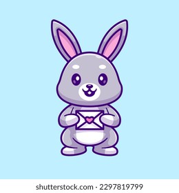 Cute Rabbit Holding Envelope Cartoon Vector Icon Illustration. Animal Holiday Icon Concept Isolated Premium Vector. Flat Cartoon Style