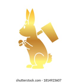 cute rabbit holding a flag icon, gradient style, vector illustration