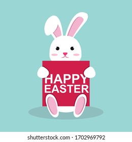 Cute rabbit holding a Happy Easter board sign