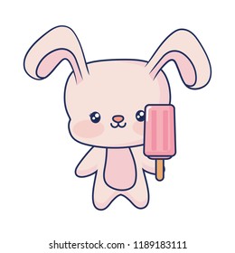 cute rabbit holding ice cream popsicle