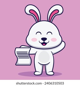 Cute Rabbit Holding List Paper Cartoon Vector Illustration