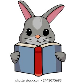 Cute rabbit  holding open books and reading.