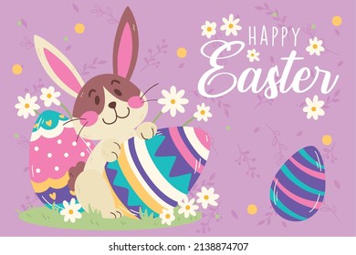 Conejo cutáneo con una plantilla de concepto de Semana Santa pintada Vector