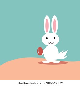 Cute rabbit holding red Easter egg-cartoon vector