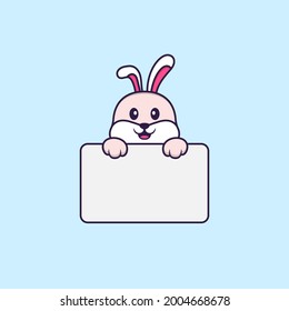 Cute rabbit holding whiteboard. Animal cartoon concept isolated. Can used for t-shirt, greeting card, invitation card or mascot.