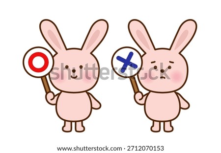 Cute Rabbit Holding Yes and No Cards Judgment Vector Illustration