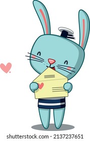un conejo lindo sostiene un sobre en sus pastas