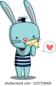 a cute rabbit holds an envelope in its paws