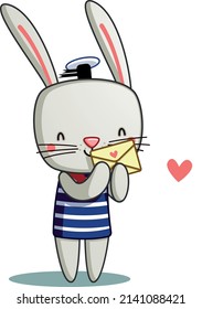 a cute rabbit holds an envelope in its paws