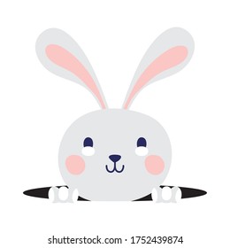 diseño de ilustraciones vectoriales de personajes lindos de conejo en agujero feliz de Pascua