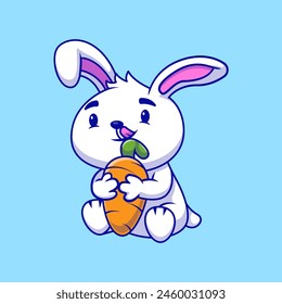 Cute Rabbit Hug Carrot Cartoon Vector Icons Illustration. Flat Cartoon Concept. Suitable for any creative project.
